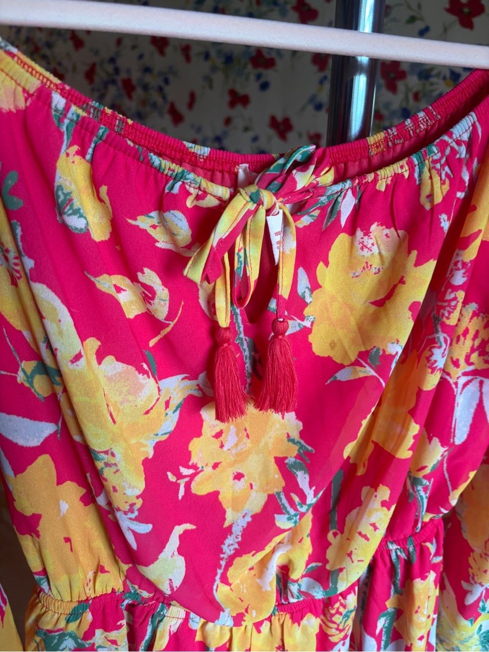 flying tomato floral romper pink yellow boho cottagecore festival off shoulder L - Picture 3 of 9
